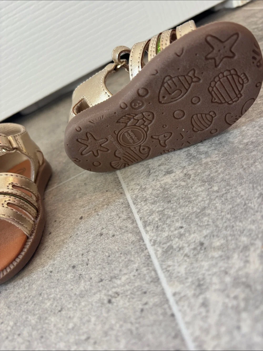 wonder nation Metallic Gold Daisy Strap Sandals with Pink & Green Accents